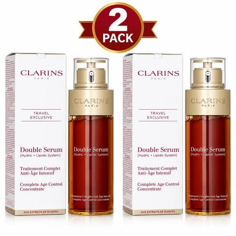 Clarins Double Serum Complete Age Control Concentrate 100ml / 3.3 fl oz (Pack of 2) Hydric + Lipidic Anti-Aging Face Serum New Sealed