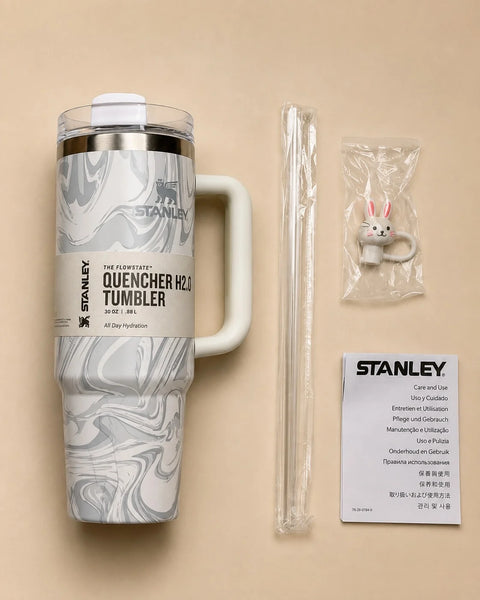 Stanley Quencher H2.0 FlowState Tumbler 30 oz – White Wood Grain with Handle &amp; Straw