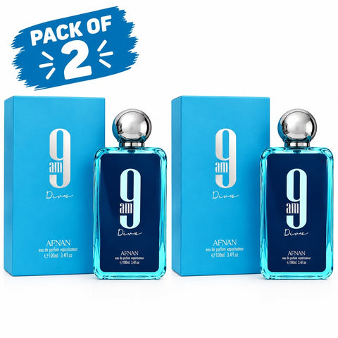 Afnan 9AM Dive Eau de Parfum 100ml / 3.4oz – Unisex Fragrance, Pack of 2, New in Box