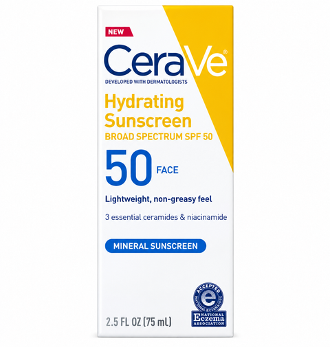 CeraVe Hydrating Mineral Sunscreen SPF 50 Face Lotion 2.5 fl oz / 75 mL