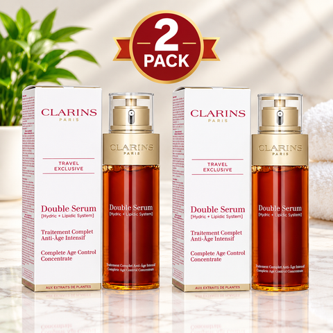 Clarins Double Serum Complete Age Control Concentrate 100ml / 3.3 fl oz (Pack of 2) Hydric + Lipidic Anti-Aging Face Serum New Sealed
