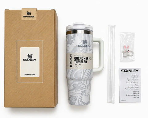 Stanley Quencher H2.0 FlowState Tumbler 30 oz – White Wood Grain with Handle &amp; Straw