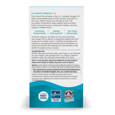 Nordic Naturals Ultimate Omega-D3 60 Soft Gels – Omega-3 Fish Oil + Vitamin D3 – Lemon Flavor